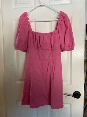 Divided Pink Puff-Sleeve Square-Neck Mini Dress